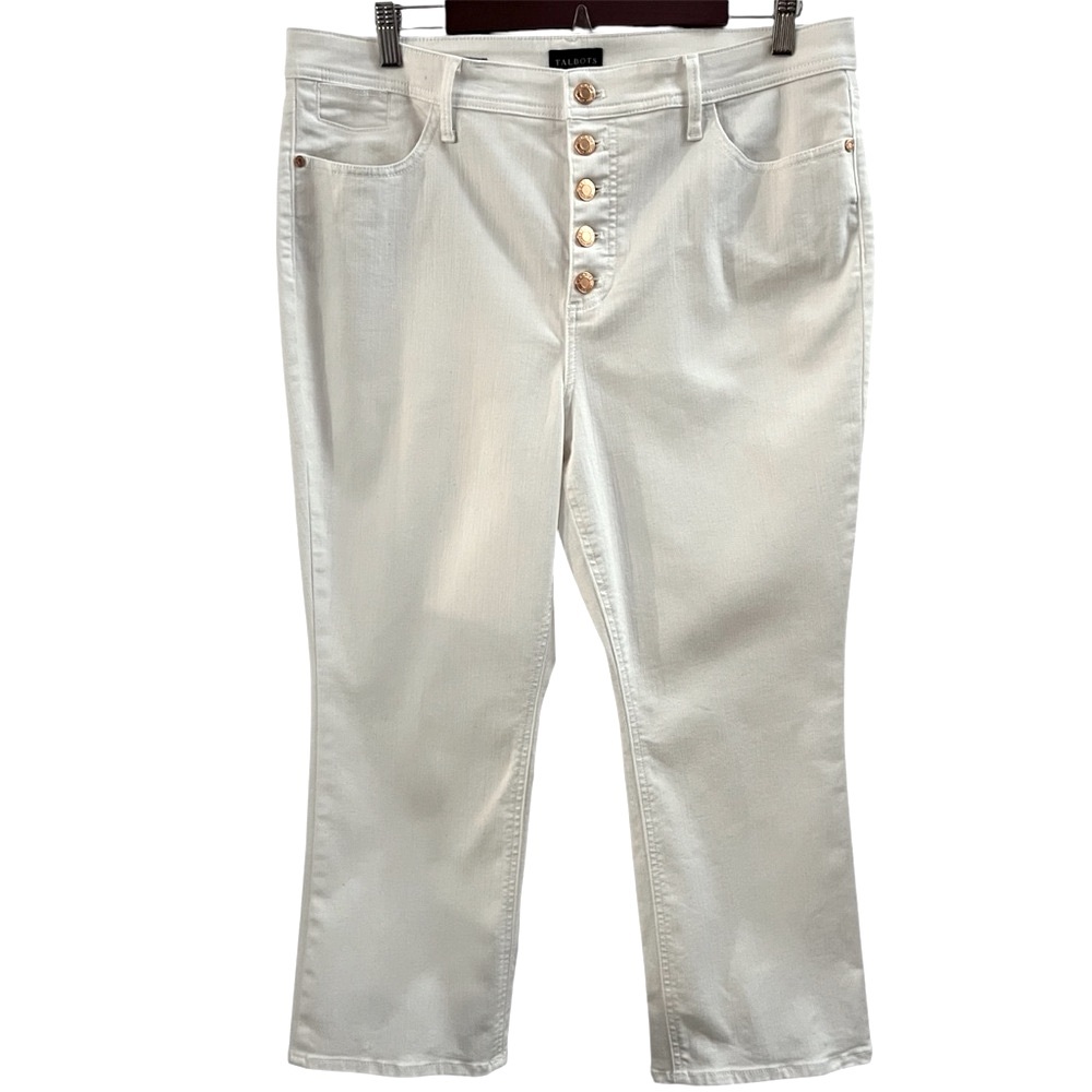 TALBOTS JEANS, Size 16P, White Button Fly Demi Boot Ankle Jean, Excellent Cond.